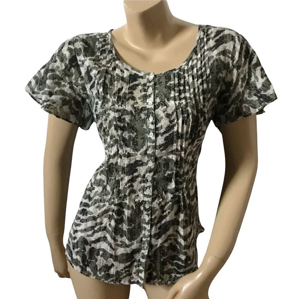 Style & Co Blouse Womens Size 8 Green Sheer Pleated Tie Back Button Front